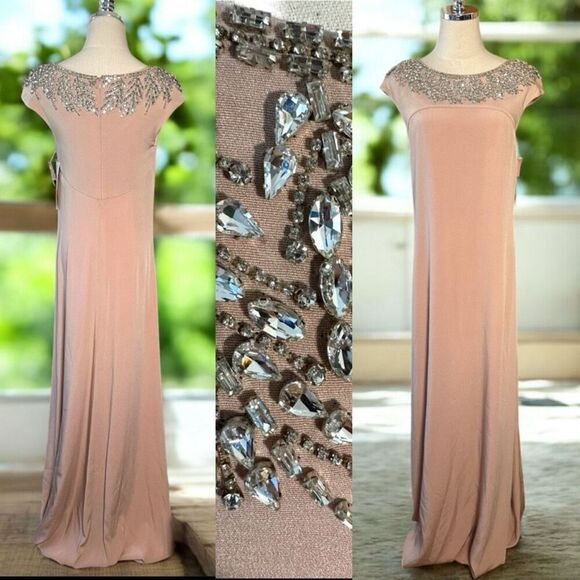 Theia Embellished Blush Gown Cap Sleeve Formal Dress - Picture 1 of 16